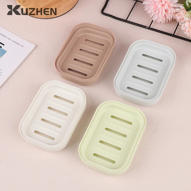 2Pcs Soap Dishes With Cover Double-layer Plastic Soap Box Portable Household Bathroom Drain Soap Tray Bathroom Soap Box