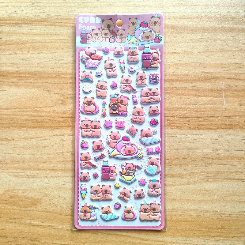 4 шт. Kawaii супер милые капибары кубики и медведи детские наклейки из пенопласта с героями мультфильмов-мягкий очаровательный декор BulingBulingStickers Store