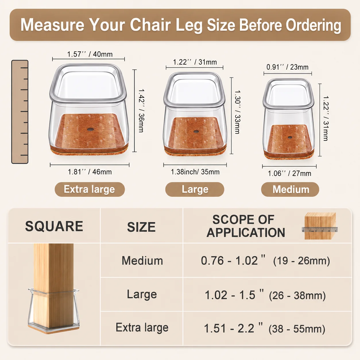 24Sets of Chair Leg Anti-Slip Pads, Felt Furniture Protectors forHardwood Floors, Rubber Chair Leg Protectors for Hardwood Floor