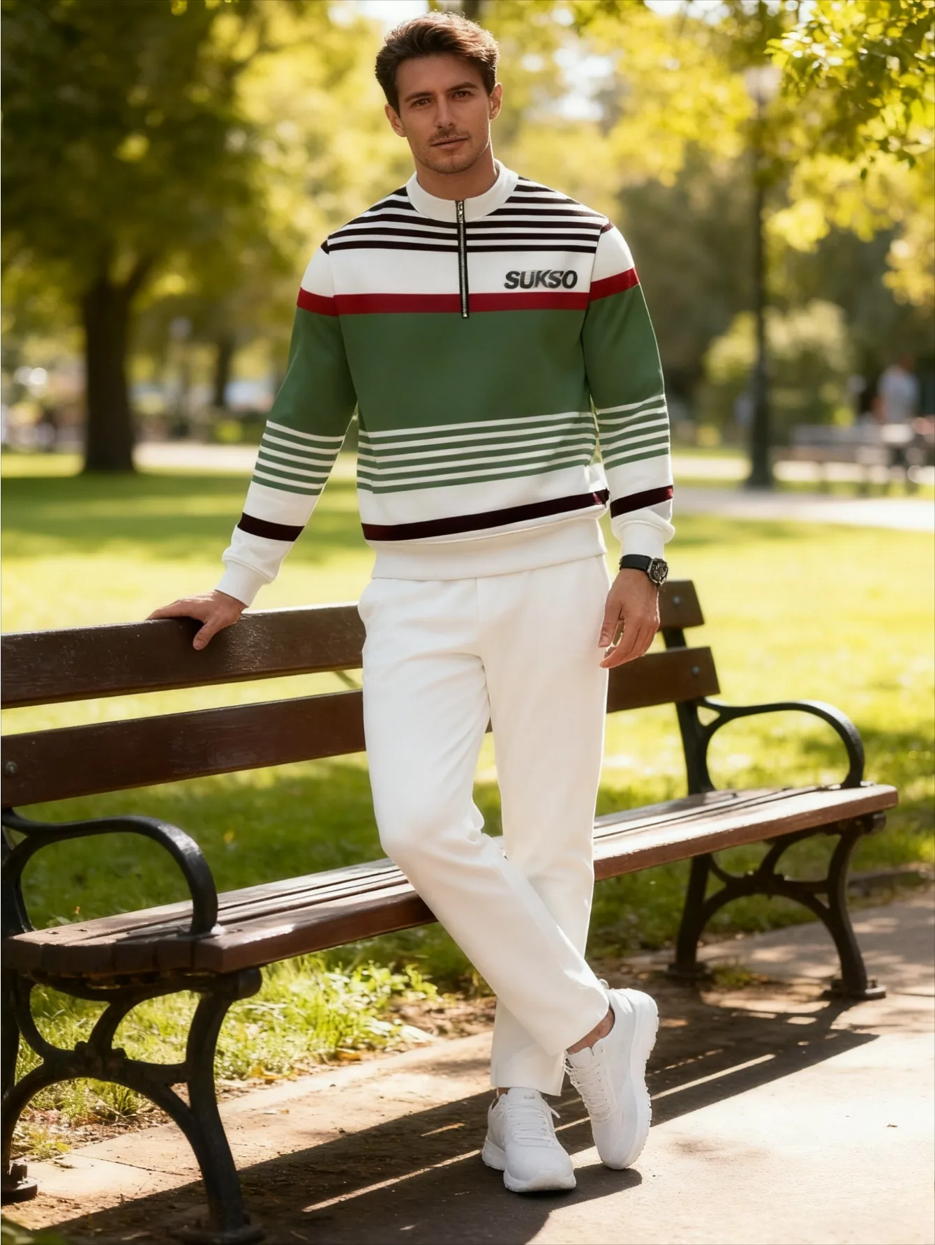 Комплект из 2 предметов, модный мужской спортивный топ с длинными рукавами и длинные брюки в европейском и американском стиле.