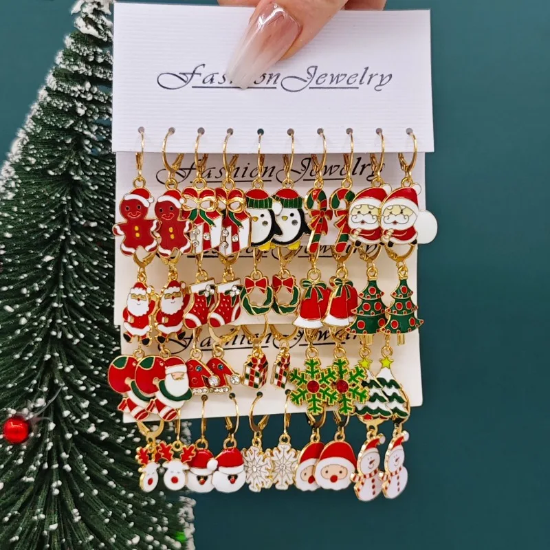 Christmas Alloy Snowman Santa Claus Gift Drip Earrings Set, Suitable for Christmas Wear, Holiday Party Gifts