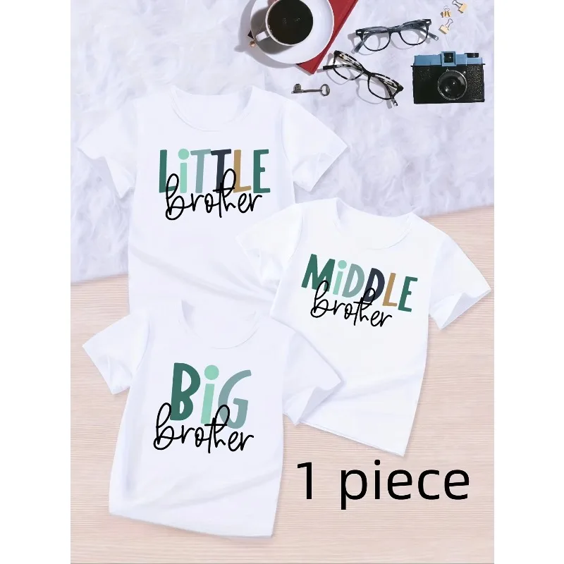 Small Medium and Large Brother Sisters Parent-child T-shirt Letter Pattern Round Neck Short Sleeve Casual Summer T-shirt Family