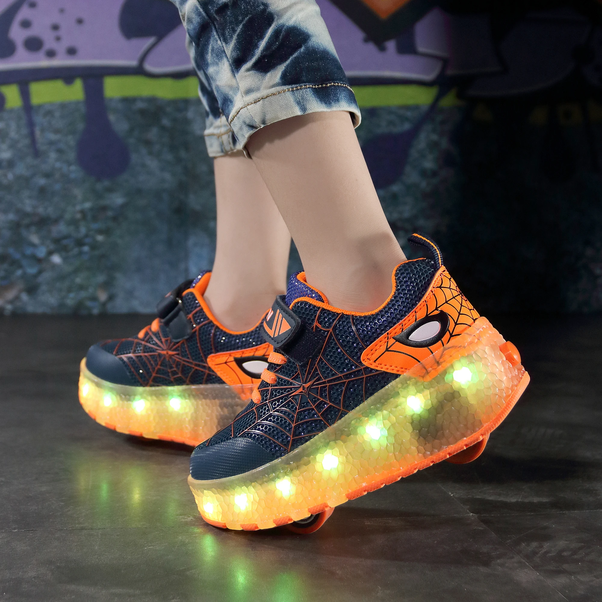 Boys Girls Roller Shoes LED Light Up USB Charging Sneakers Casual Skateboarding Shoes Sports Child cartoon Kids Sneakers Footwea