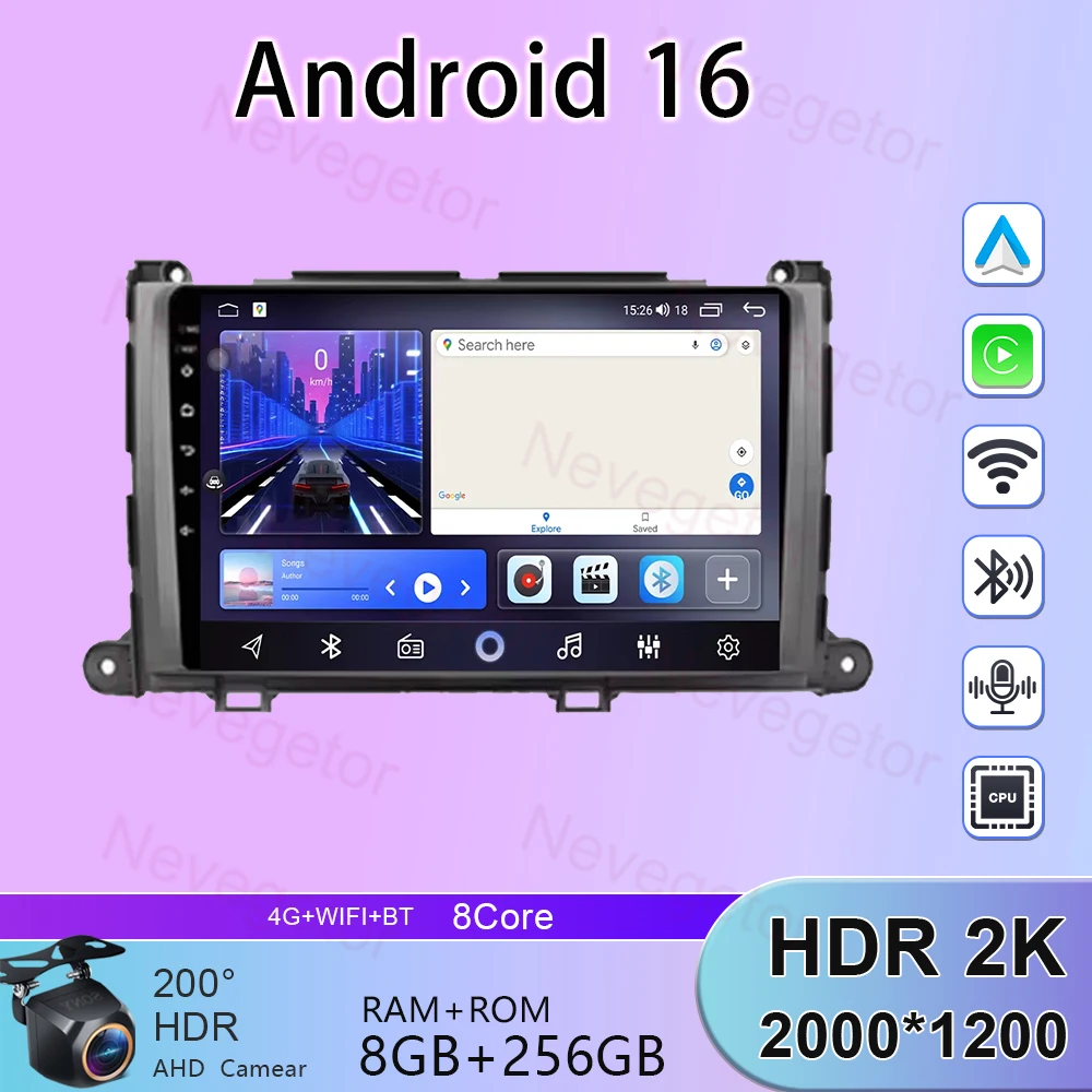 

Wifi 4G GPS For Toyota Sienna 2009 2010 2011 2012 2013 2014 9 Inch Wireless Car Carplay Android 15 Auto Radio Multimedia Stereo
