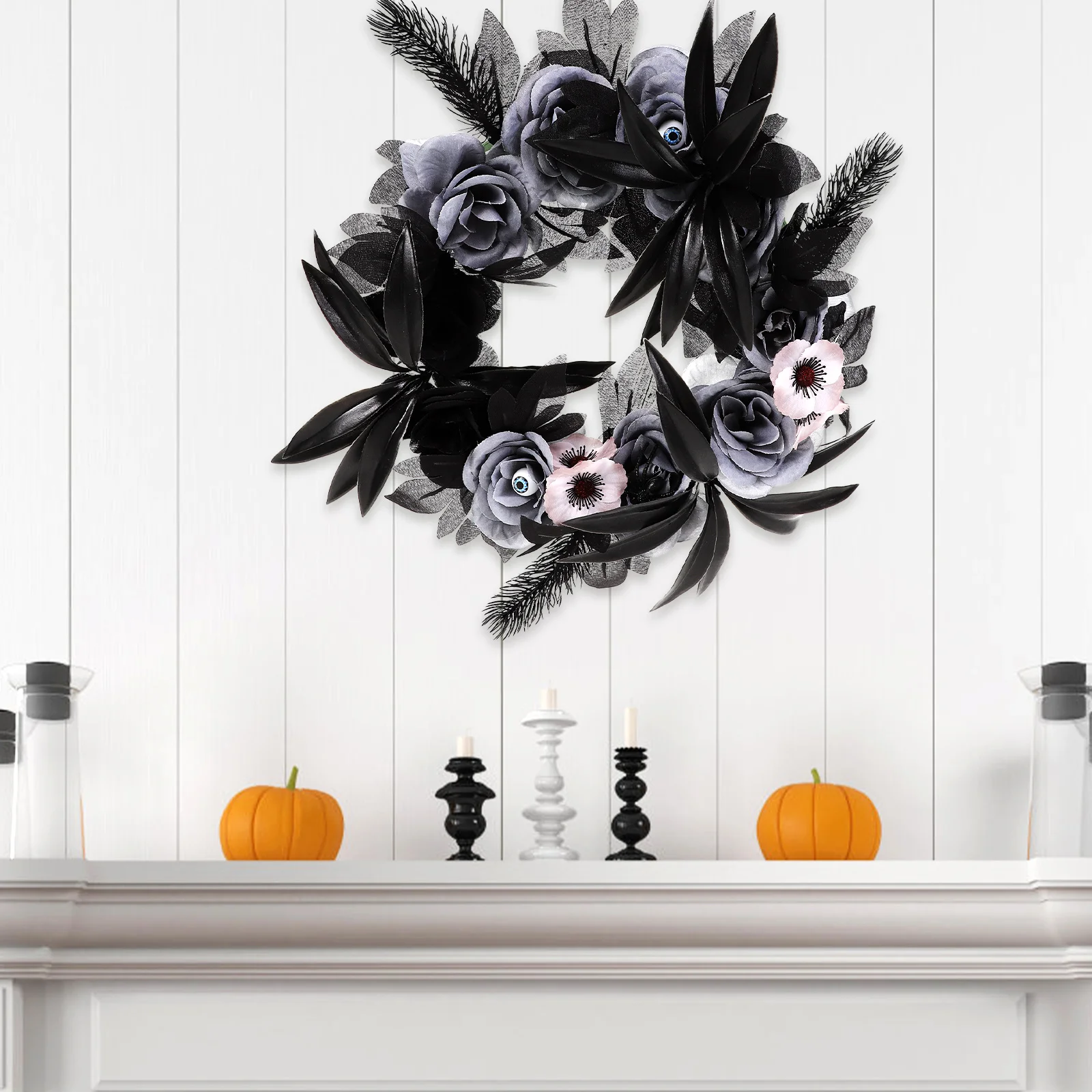 

Halloween Eyeball Spider Flower Gothic Wreath Front Door Hanging Decor Creepy Halloween Party Decoration Hanging Wreath