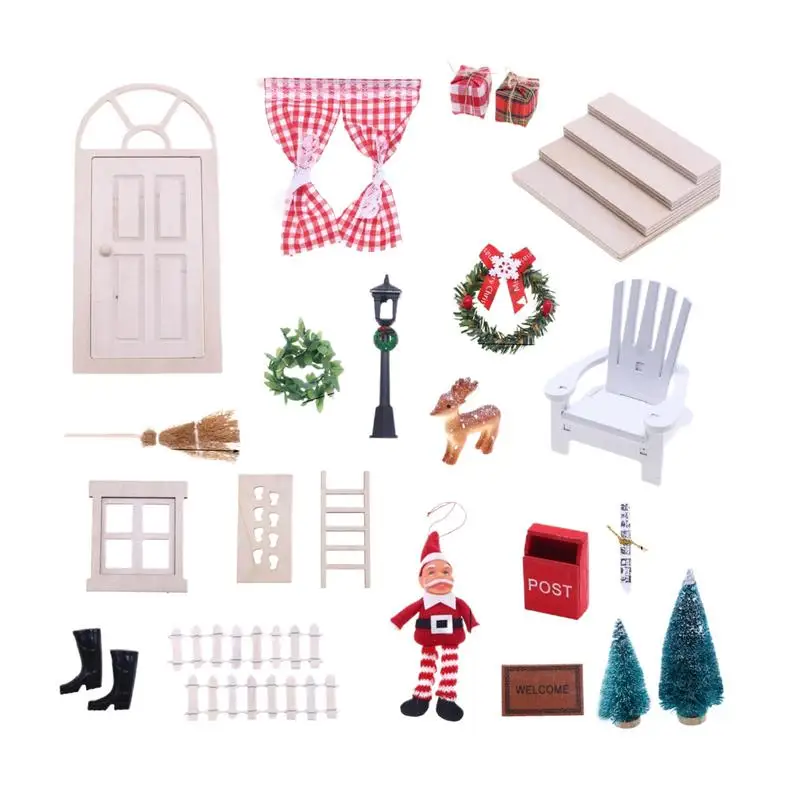 Miniature Doll House Accessories Christmas 24X Doll House Christmas Fairy Door 1:12 Christmas Doll House Accessories Miniature