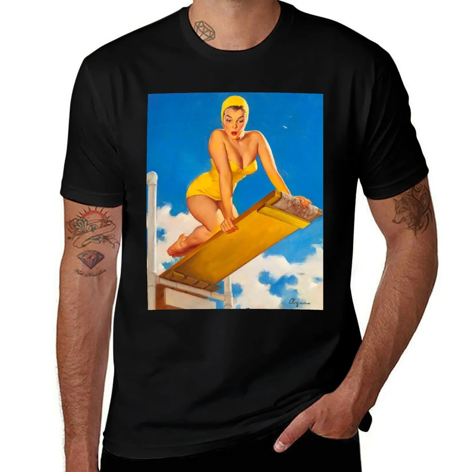 

Pin-Up Girl - Elvgren - Vintage T-Shirt Mechanic Work Tee Shirt