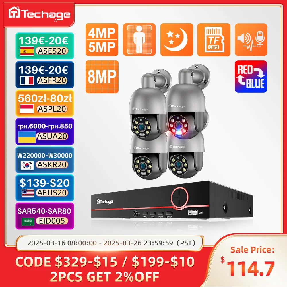 Techage HD 5MP 8MP POE Sigur Ajo Nadula Pour PTZ Apart нару Vara Frances Sehna Ultra H.265 8CH Afrikaans Afrikaans