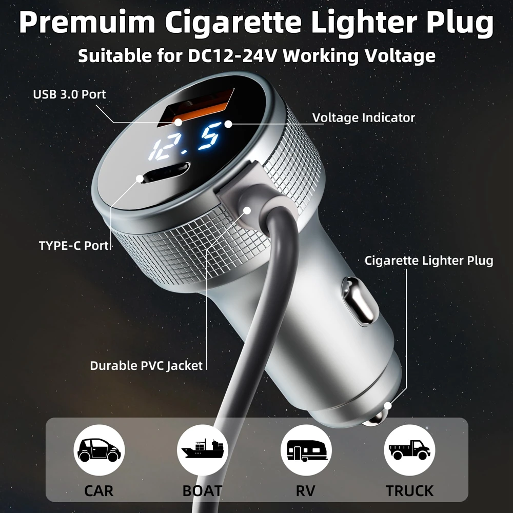 For Starlink Mini Cigarette Lighter 12V Adapter 3 in 1 Voltage Step Up DC Power Cord 12V-36V Input Car Charger