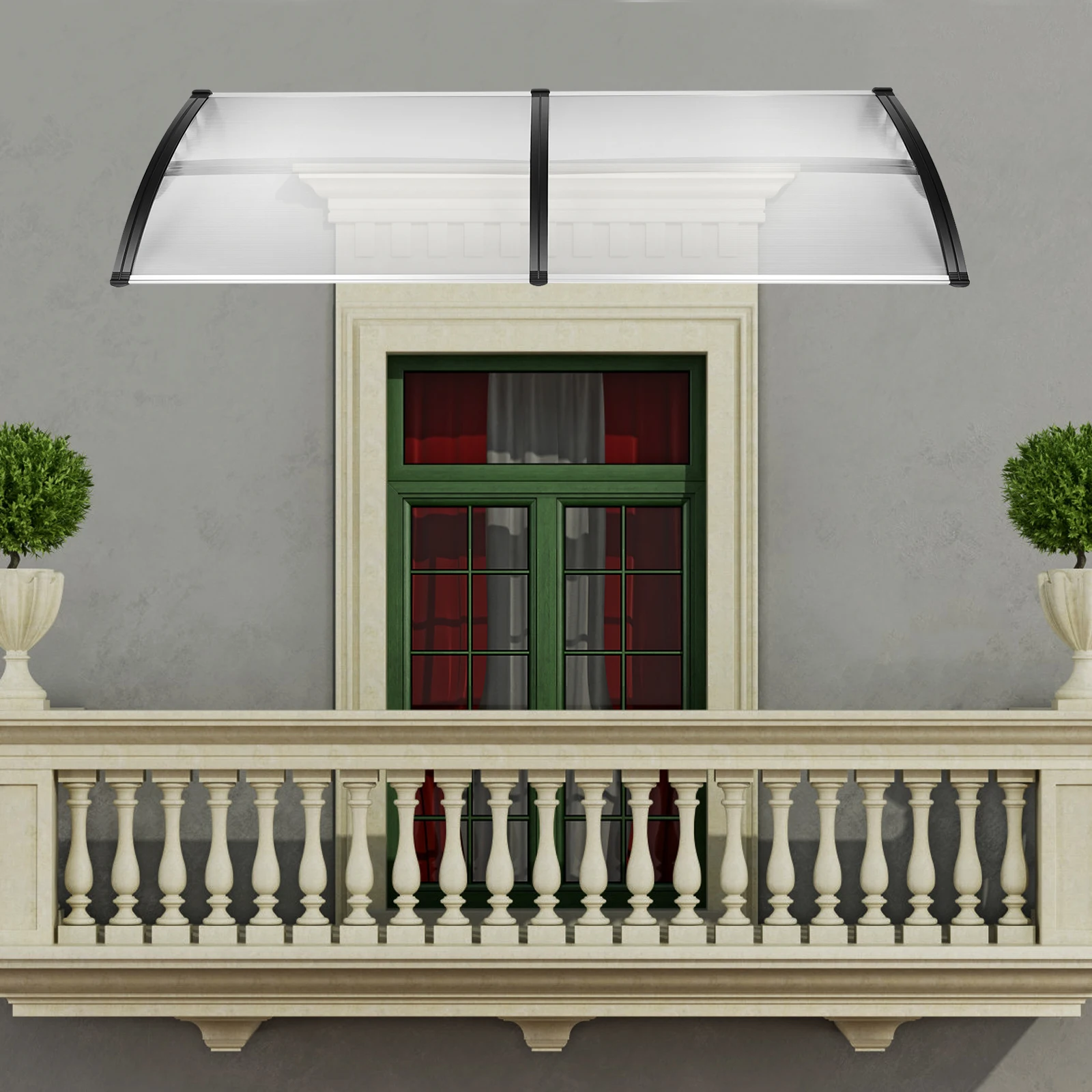 200*90 cm Überdachung-Haustür aus Aluminium und Polycarbonat, transparent, für die Montage über Türöffnungen, Fenster