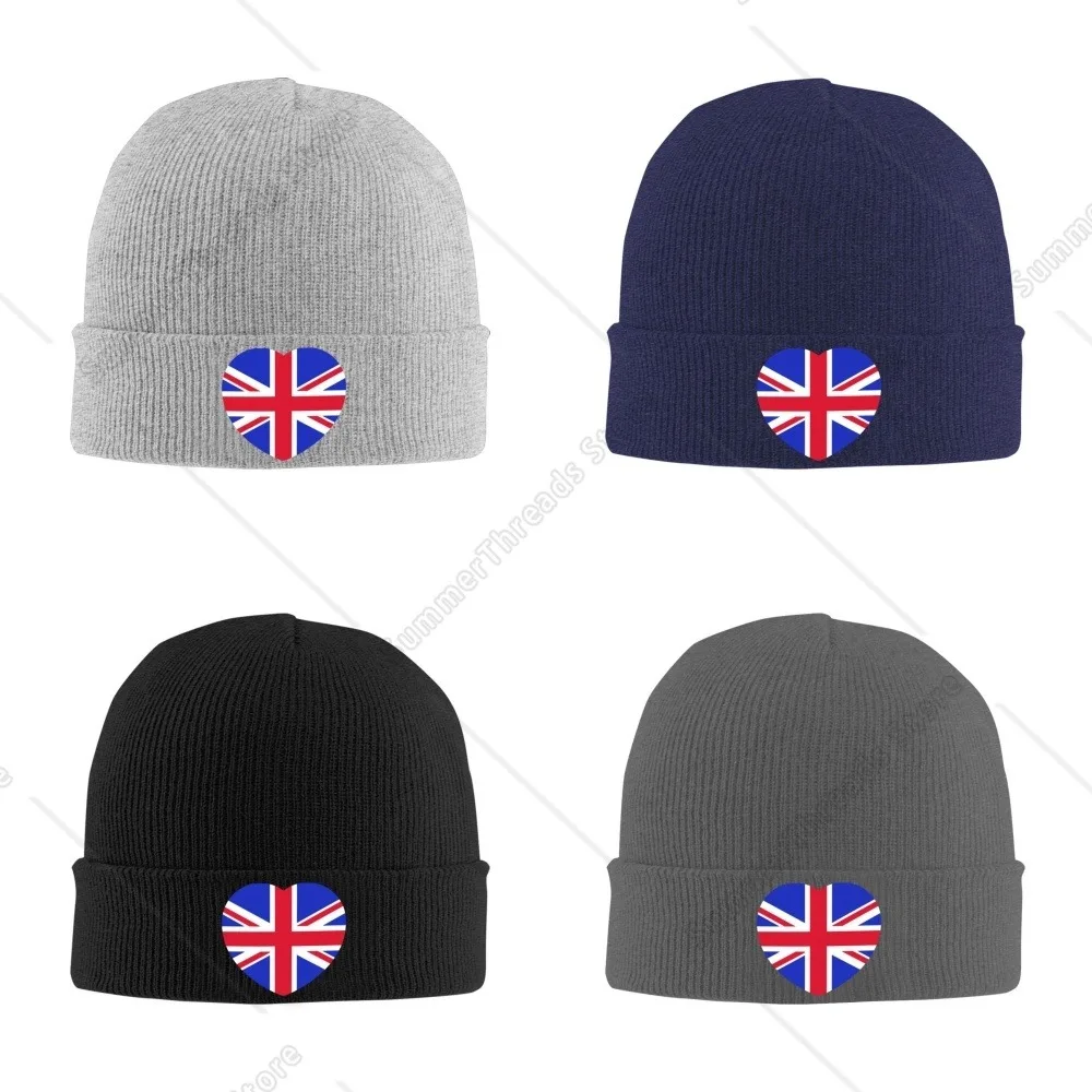 Heart Shape British Flag Unisex Knitted Hat Outdoor Warm Men Solid Color Crimping Skullies Beanie Cap Hip Hop