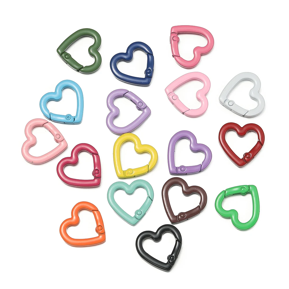 5pcs/lot Heart Spring Clasp Openable Love Shaped Carabiner Keychain Clips Hook Dog Chain DIY Jewelry Buckles Connector