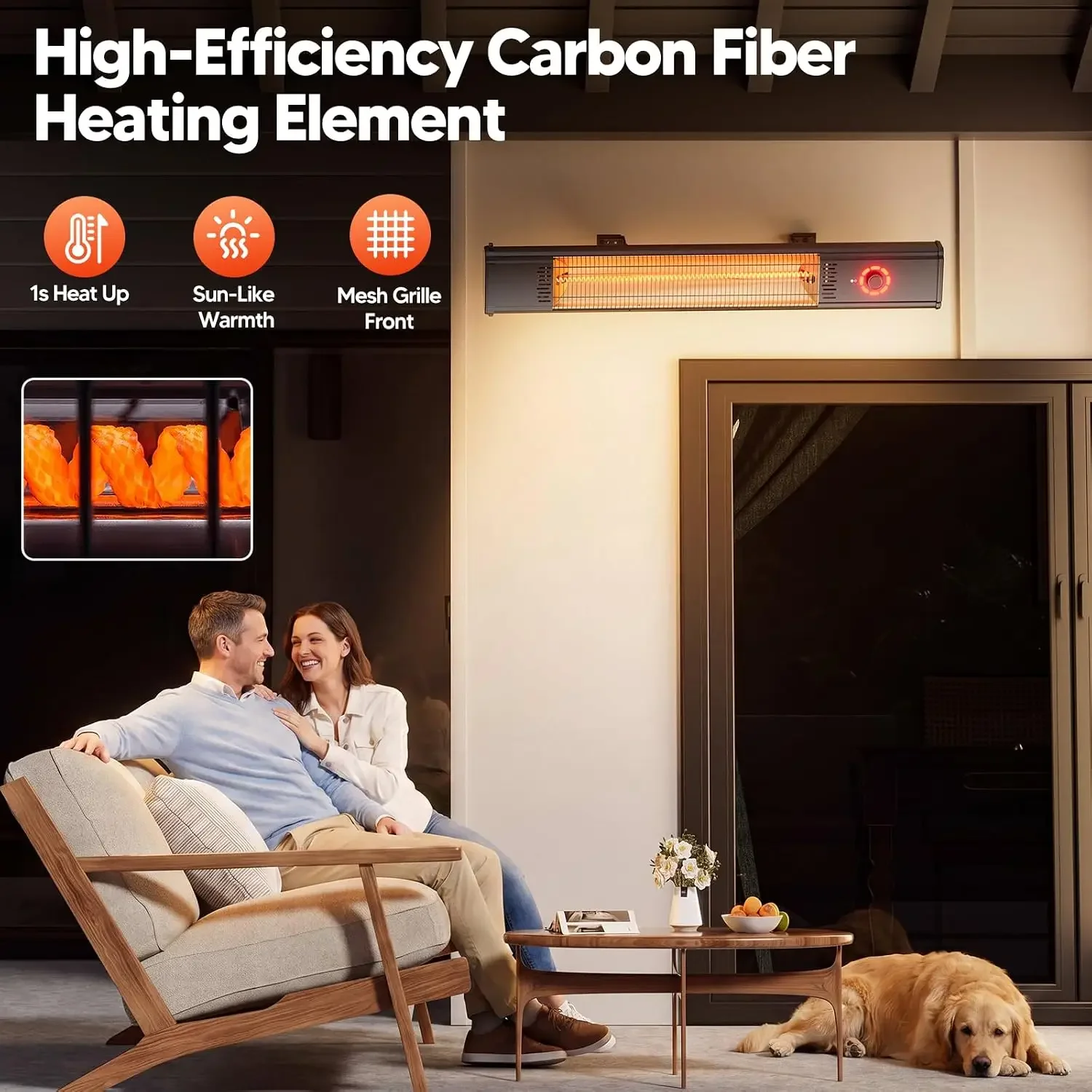 Outdoor Heater for Patio 1500W, 8H Timer, Waterproof, Infrared Electric Wall-Mounted Patio Heater, 8 Levels Heating for Garage B