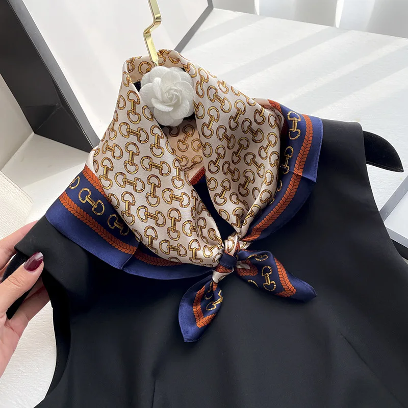 Luxury Brand 100% Silk Satin Scarf Women Handkerchief Bag Scarfs Female Square Head Bandana Small Neck Scarves For Ladies 2024