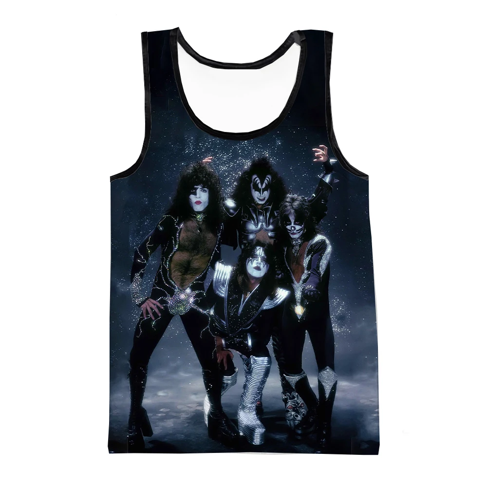 Kiss-camisetas sin mangas con estampado 3D de banda de Rock para hombre, camiseta sin mangas de gran tamaño a la moda, chaleco para culturismo y