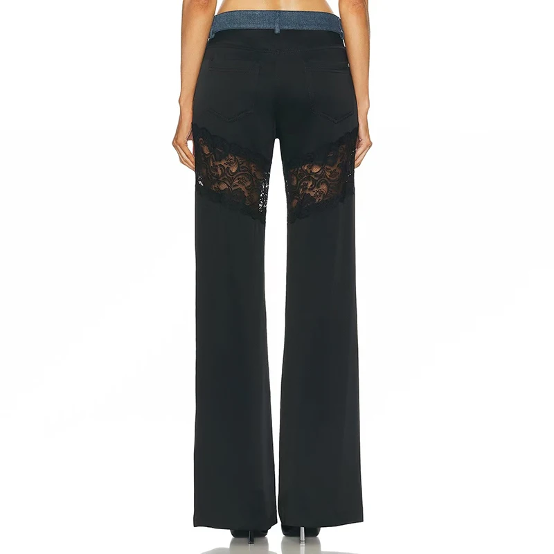 Nothing jeans, lace patchwork wide-leg pants, stylish sexy pants, high quality, autumn, new, 2024y2k