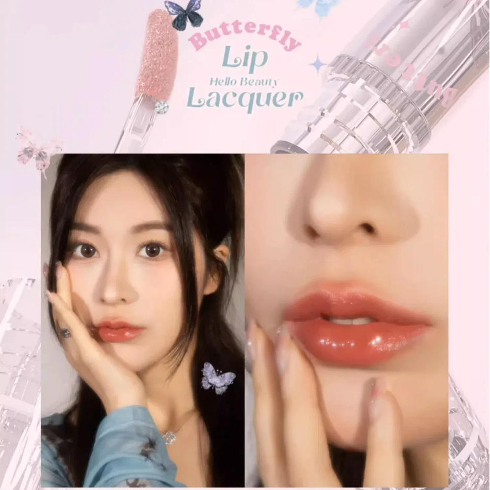 FLORTTE Lipstick Pink Water Gloss Clear Lip Glaze Waterproof Non-stick Cup Hydrating Plumping Fade Lip Lines Lip Gloss Makeup