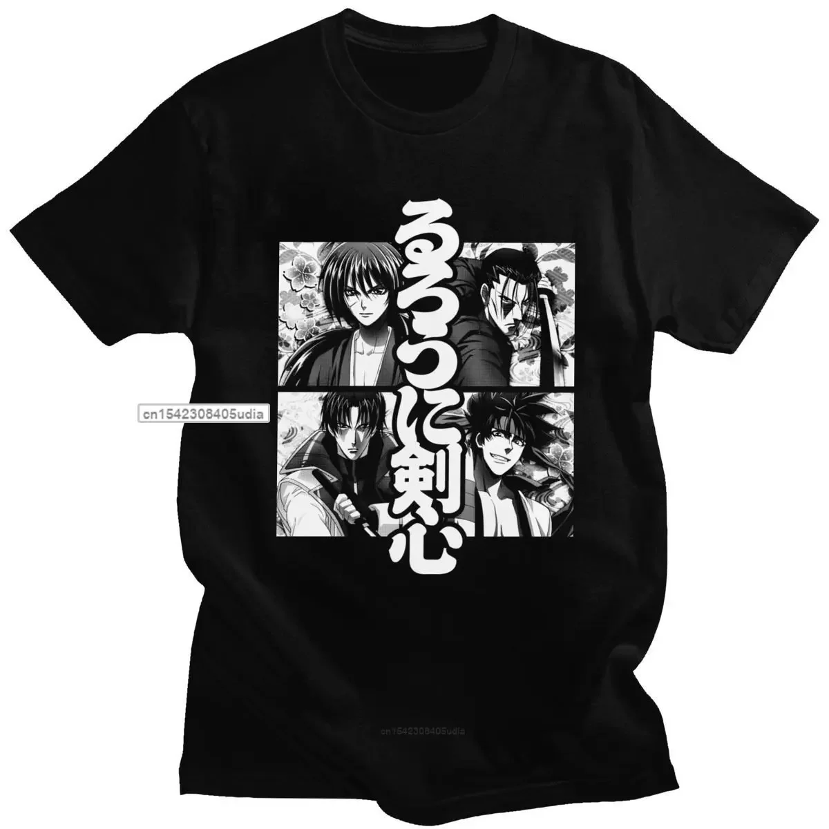 Anime Manga Rurouni Kenshin Tshirts For Men Cotton Himura Kenshin Meiji Swordsman Samurai X Tee Tops Short Sleeve T-Shirt