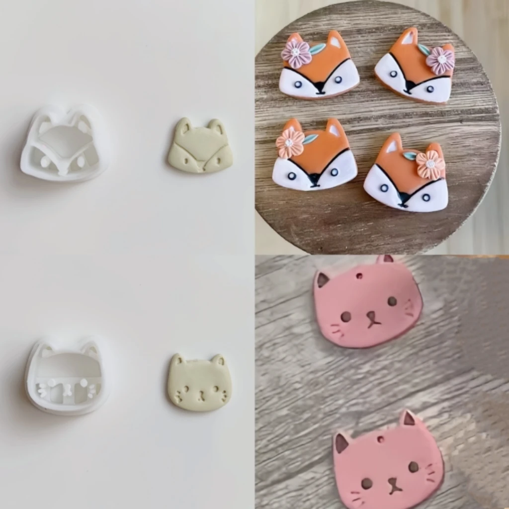 Cute Animal Series Fox/Cat/Hedgehog/Rabbit/Dog/Owl/Monkey/Frog Shaped Mini Clay Molds Clay Cutting Molds DIY Earrings Jewelry