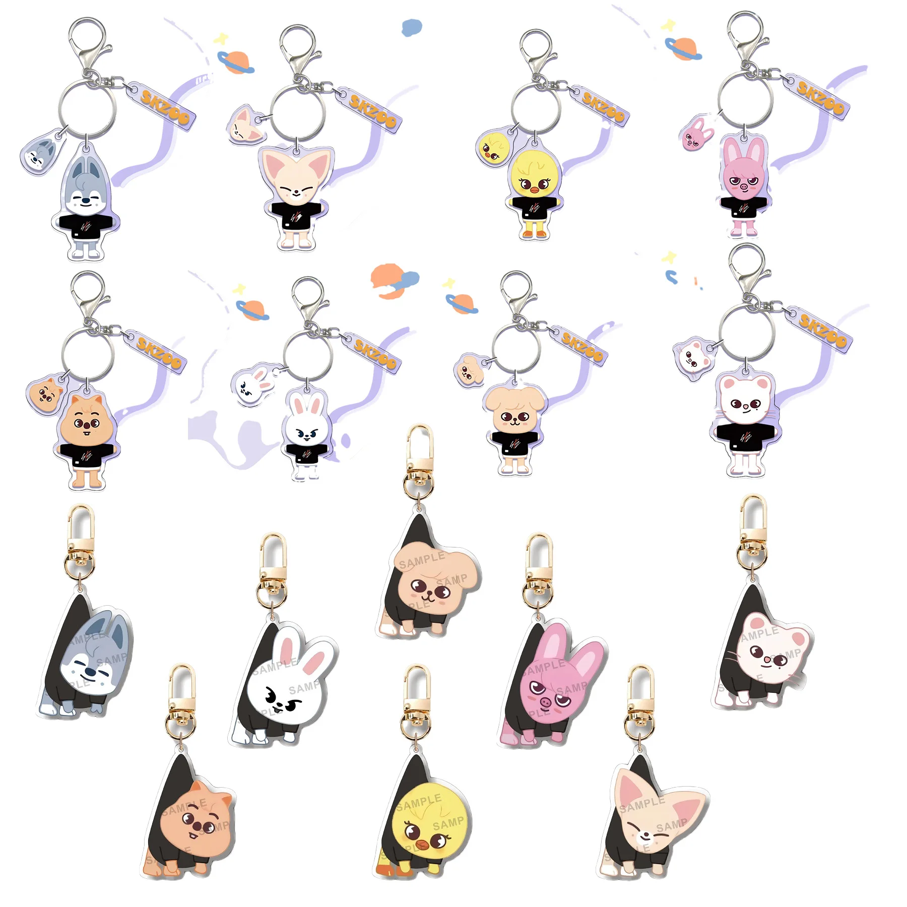 16 SKZOO Cartoon Acrilico Ciondolo a doppia faccia Portachiavi Ciondolo Giocattolo per bambini Souvenir Anime Periferico Regalo di compleanno