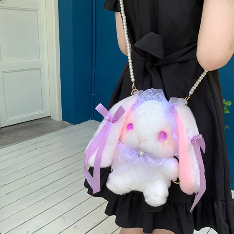 Magic Lolita Dressing Bunny Plush Toy Stuffed Unique Eyes Lace Rabbits Cuddly Plushies bow-knot Crossbody Backpack Bags