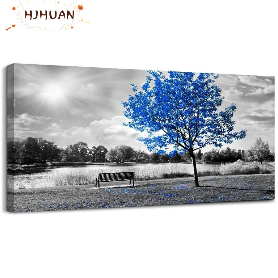 

Natural landscape, blue trees Diamond embroidery full round drill Square Diamond painting Cross Stitch Rhinestone mosaic