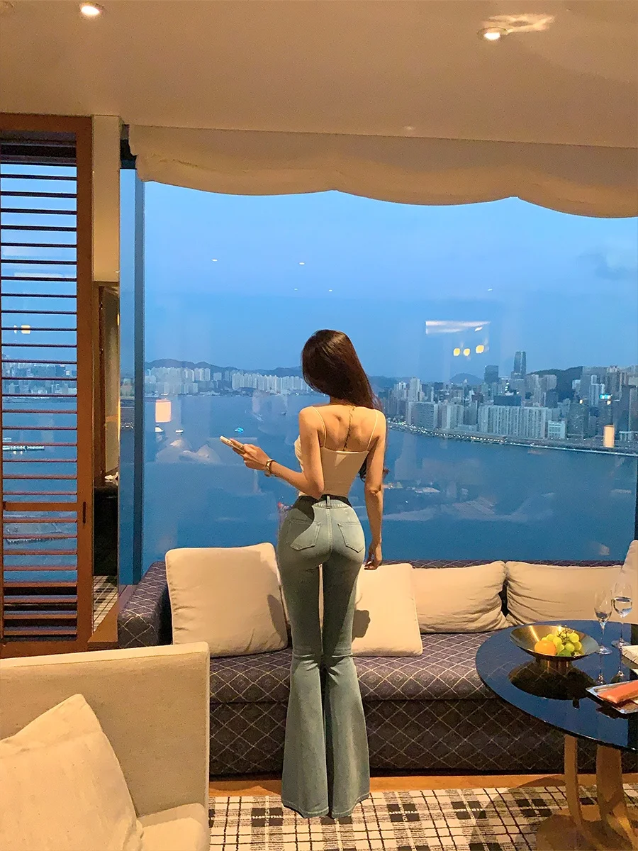 

High Waist Waed Silk Cotton Women's Jeans ACHI Tapered Long Pants Butt Lifting Pants Spring Soft Cotton Cleanfit Sle