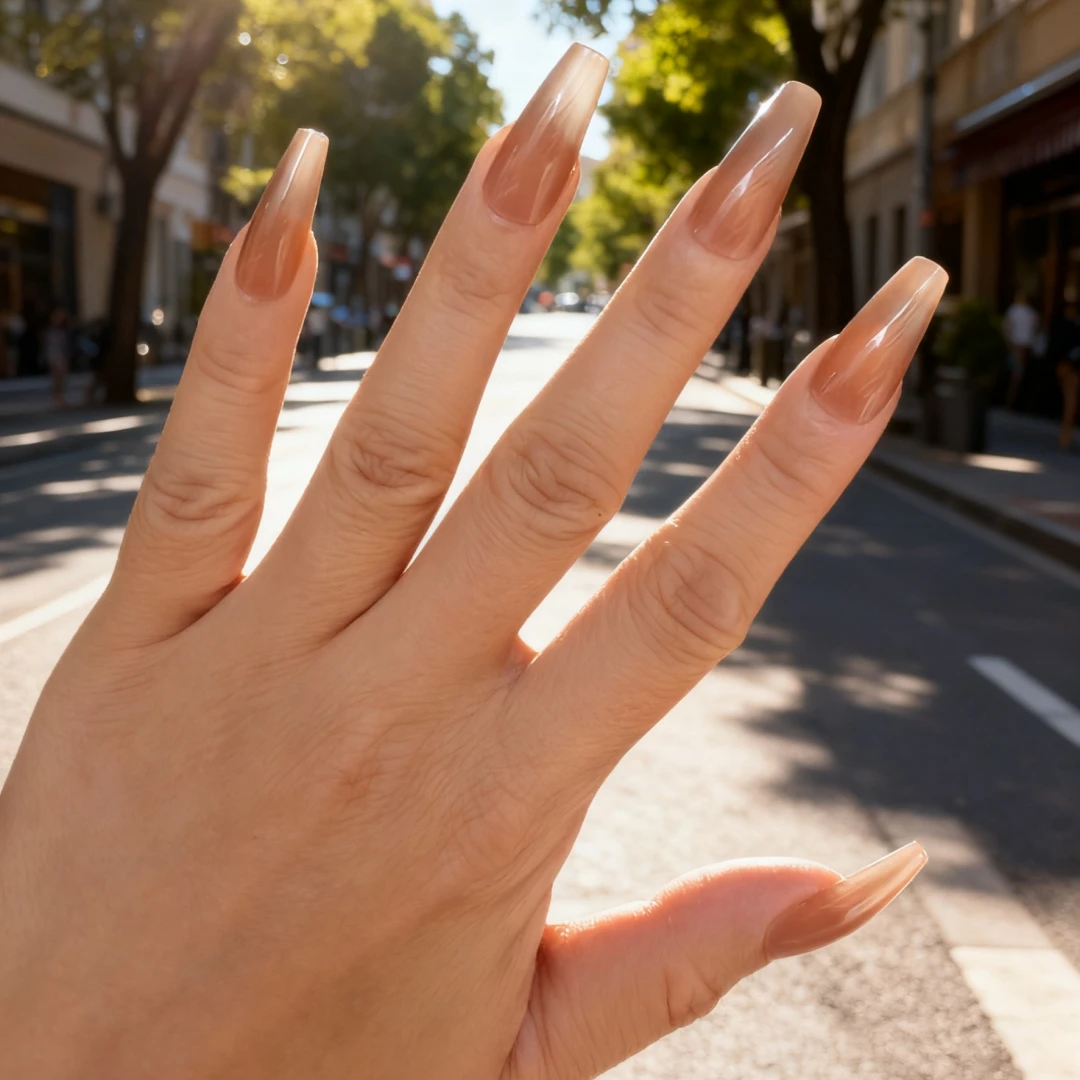 120/240 peças de unhas falsas, imprensa em unhas com design simples, unhas falsas para mulheres, meninas, uso diário (café médio)