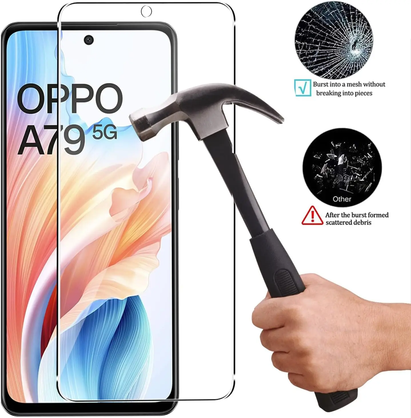 2PCS Tempered Glass Screen Protector With Reinforced Corners Airbag Shockproof Clear Phone Case Cover for OPPO A79 5G