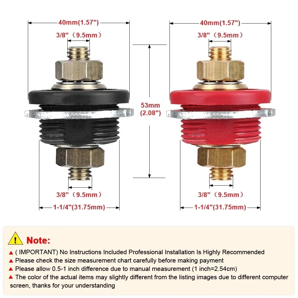 PinXin 3/8 Stud Premium Remote Battery Power Junction Post Connectors Brass Replacement Terminal Kit for Car Camping RV