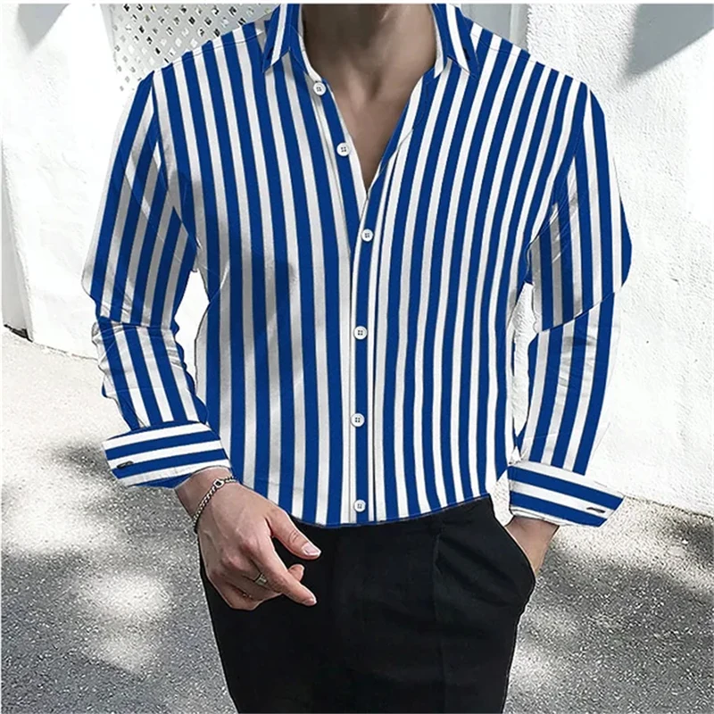 Simple men\'s shirt with long sleeves and vertical stripes, fashionable and trendy, casual, handsome, slim fit and comfortable