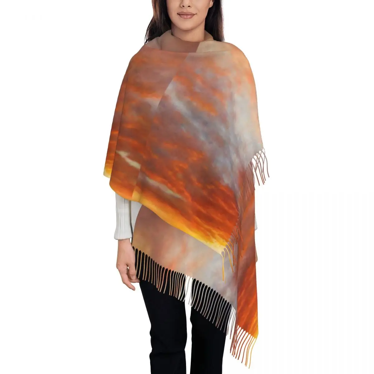 Colorful Cloud Scarf Ladies Inspirational Sunrise Scarves Wraps with Tassel Winter Casual Shawl Wraps Keep Warm Designer Bufanda