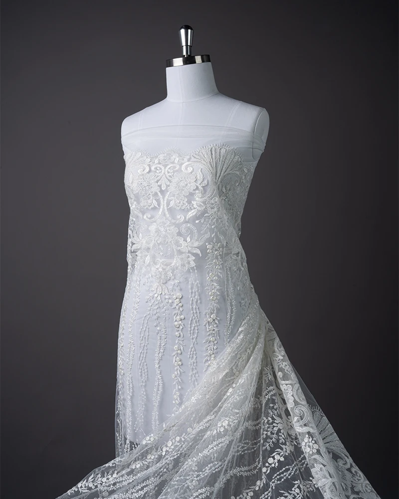 

Sequined Embroidery Floral Lace Fabric Sequined Tulle Fabric Exquisite Floral Pattern Bridal Dress