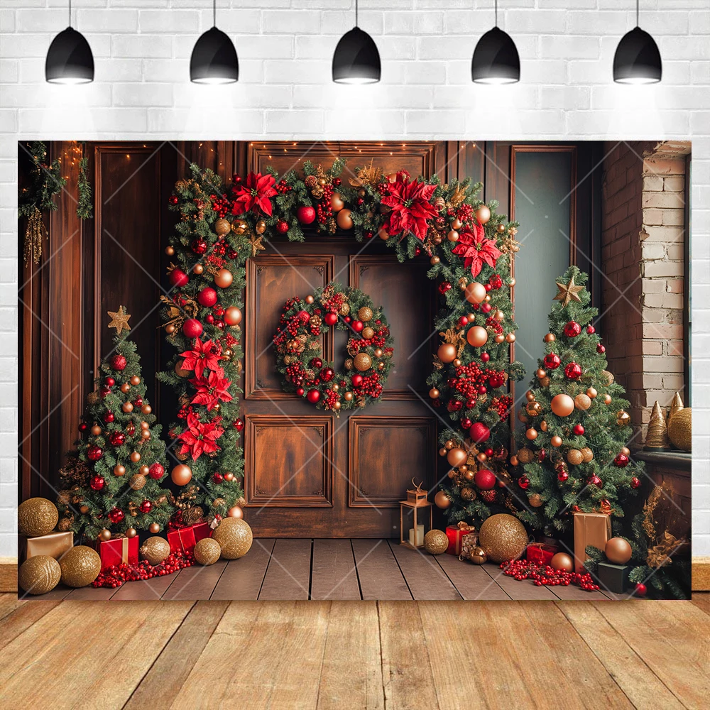 Christmas Interior Arch Window Garland Light Gift Kid Aldult Family Party Backdrop Custom Kid Room Photo Poster Decor Background