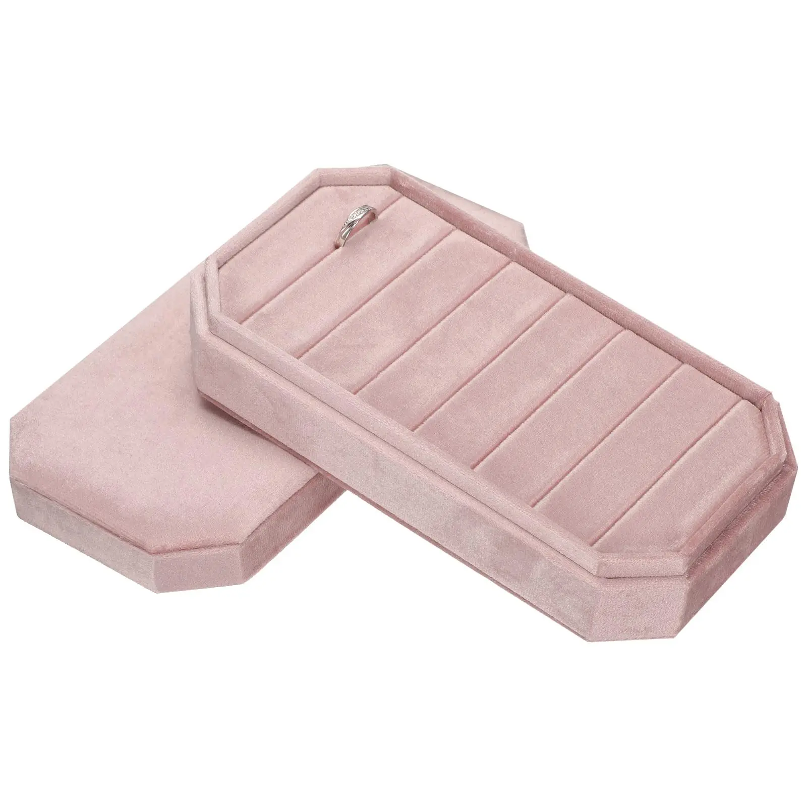 

Velvet Ring Organizer Jewelry Display Tray 7 Slots Showcase Ring Holder Case Velvet Jewelry Organizer Box Stand with Lid