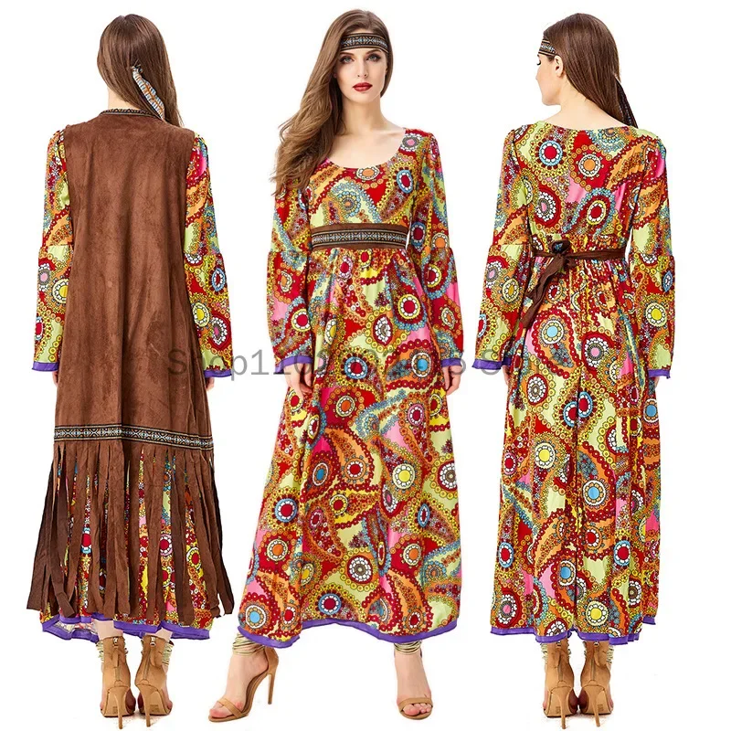 Women Halloween Medieval Retro Disco Hippie Performance Costume Hippie Costume Role Play Costume Primitive Tribal Goddess