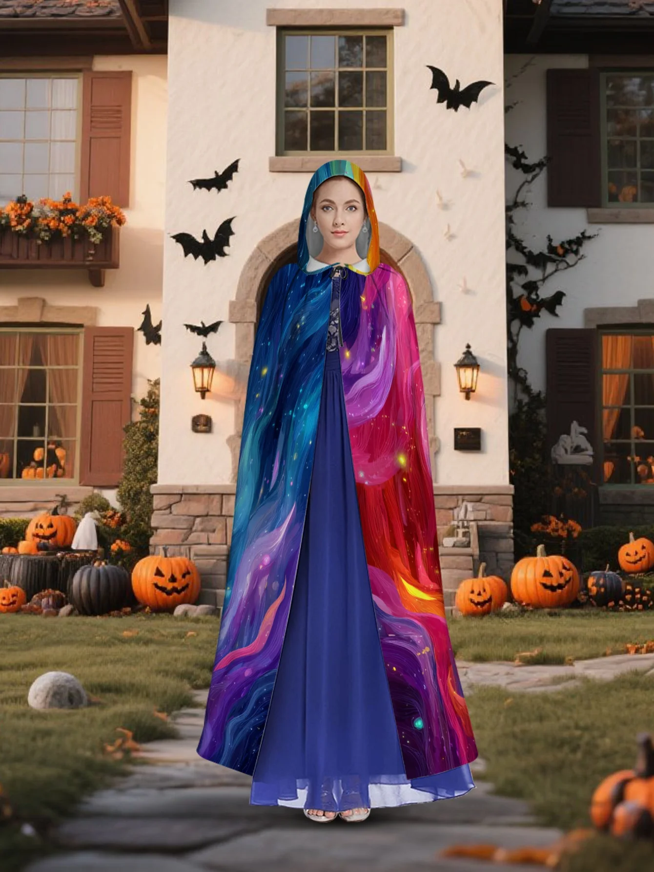 Customization 1pc 2D Flat-Printed Comfortable Hooded Cape Featuring Vibrant Swirling Galaxy Colors, Made Of 100%, Perfect For Ma
