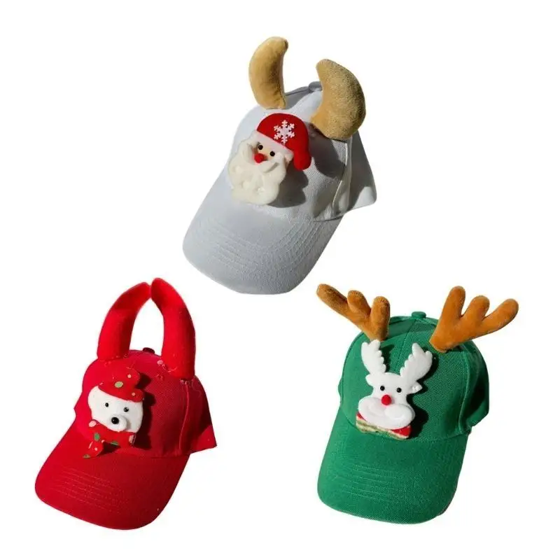 

652F Children Reindeer Baseball Hat for Girls Women Horn Casual Hat for Sports Gym Mountain Camping Hat Outdoor Activity