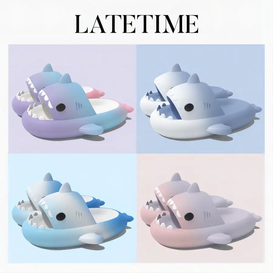 2024 Summer Cool Gradient Cartoon Children\'s Shark Slippers 4CM Thick Anti Slip Slippers Comfortable Bottom Slippers Indoor Sand