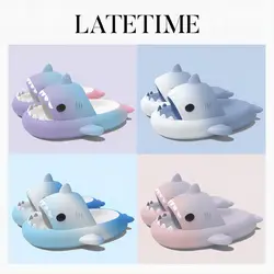 2024 Summer Cool Gradient Cartoon Children's Shark Slippers 4CM Thick Anti Slip Slippers Comfortable Bottom Slippers Indoor Sand