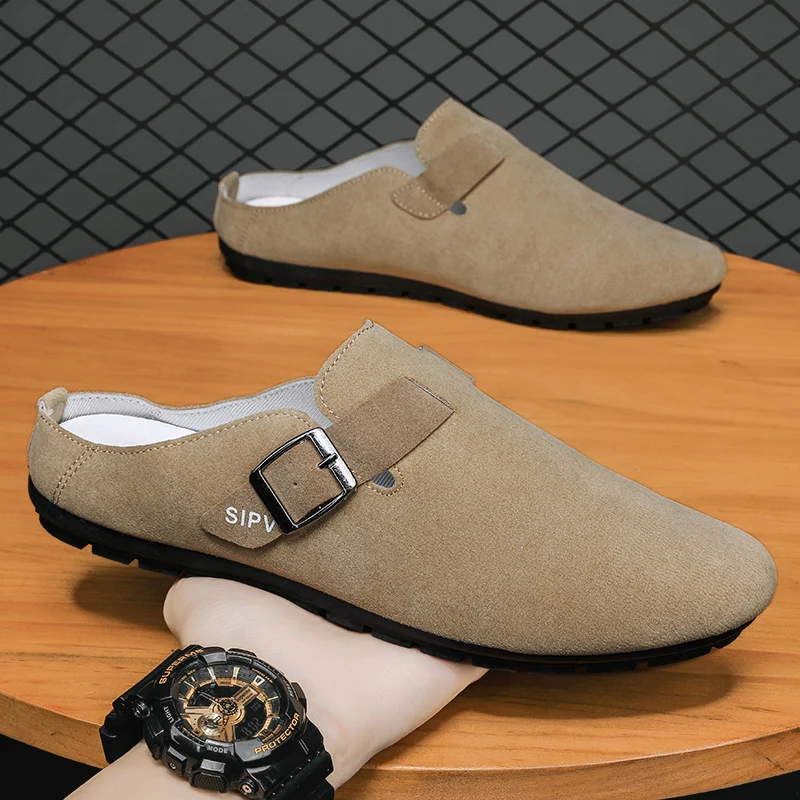 New Faddish Versatile Slippers Round Toe Man Anti-slip Slip-on Summer Fashion Outdoor Casual Sandals Flat Shoes Male Lightweight