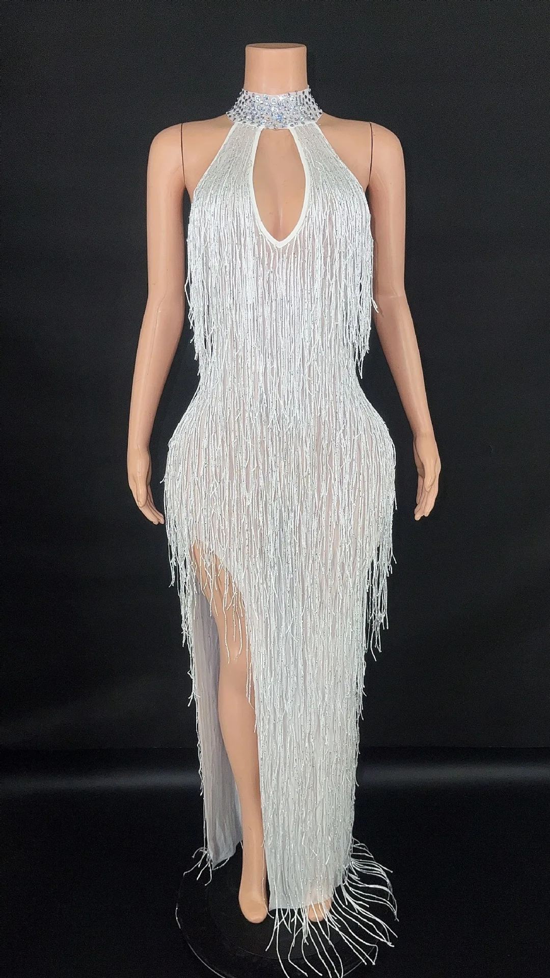 Mulheres baile de formatura vestidos brancos elegante sexy halter com borla cristal festa luxo vestido longo vestido noite