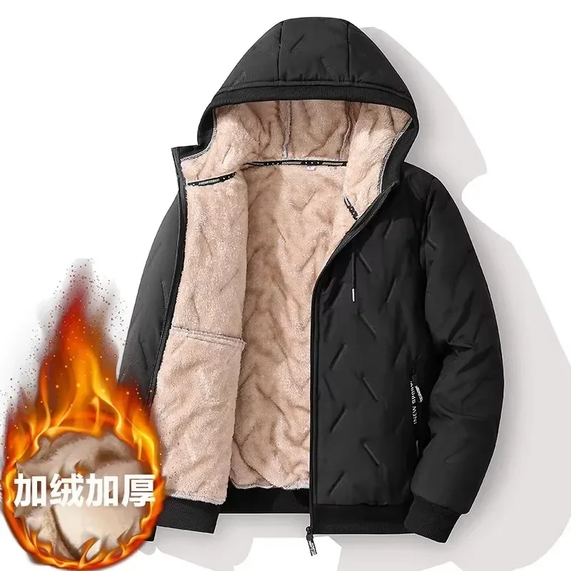 Warm Fleece Winter Jackets for Men New Plus Size 8XL Hooded Parkas Lamb Wool Thick Outerwear Coats Oversized Cotton Padded Coat