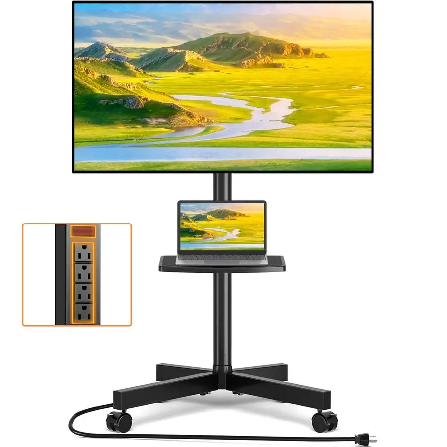 

Mobile TV Stand with Power Outlet, Tilt Rolling TV Cart for 2365 Inch LCD LED OLED Flat Curved Screen TVs up to 88 lbs, Height A