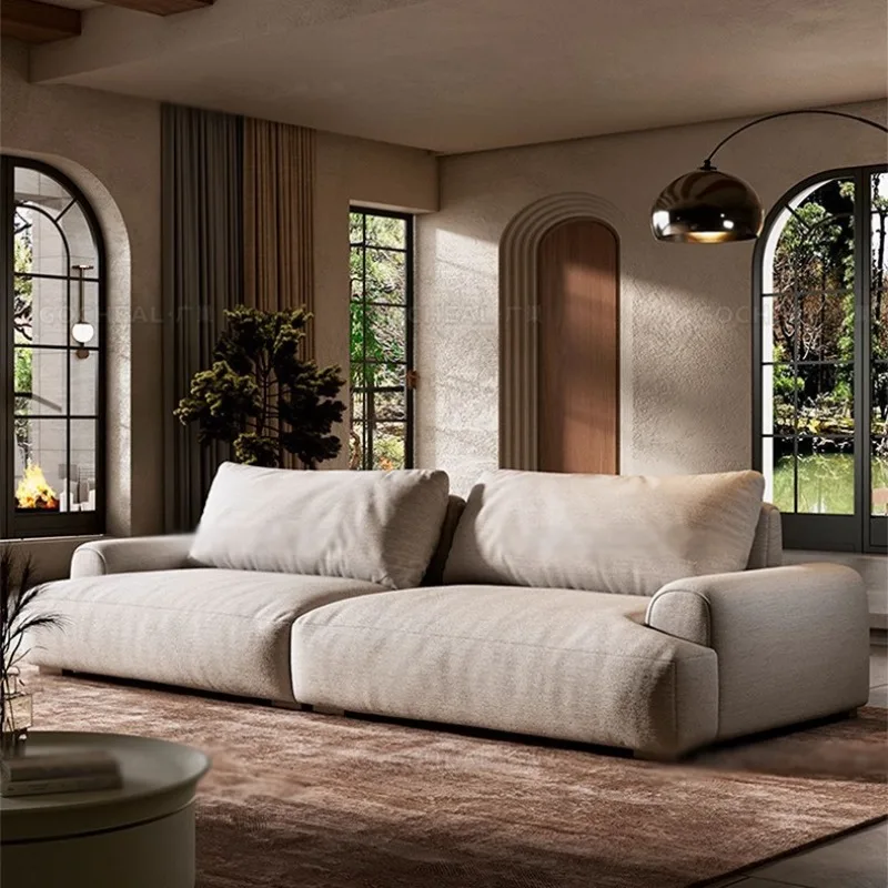 

Fabric Sofa Cotton and Linen Material Sponge Filled Italian Retro Straight Row Sofa Seat