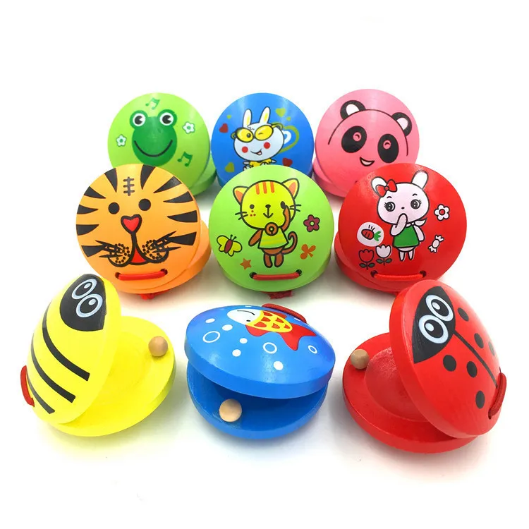 Cartoon Wooden Castanets Children's Percussion Instrument Orff Music Castanets Children Clapper Toy Music Aids Educational Gift