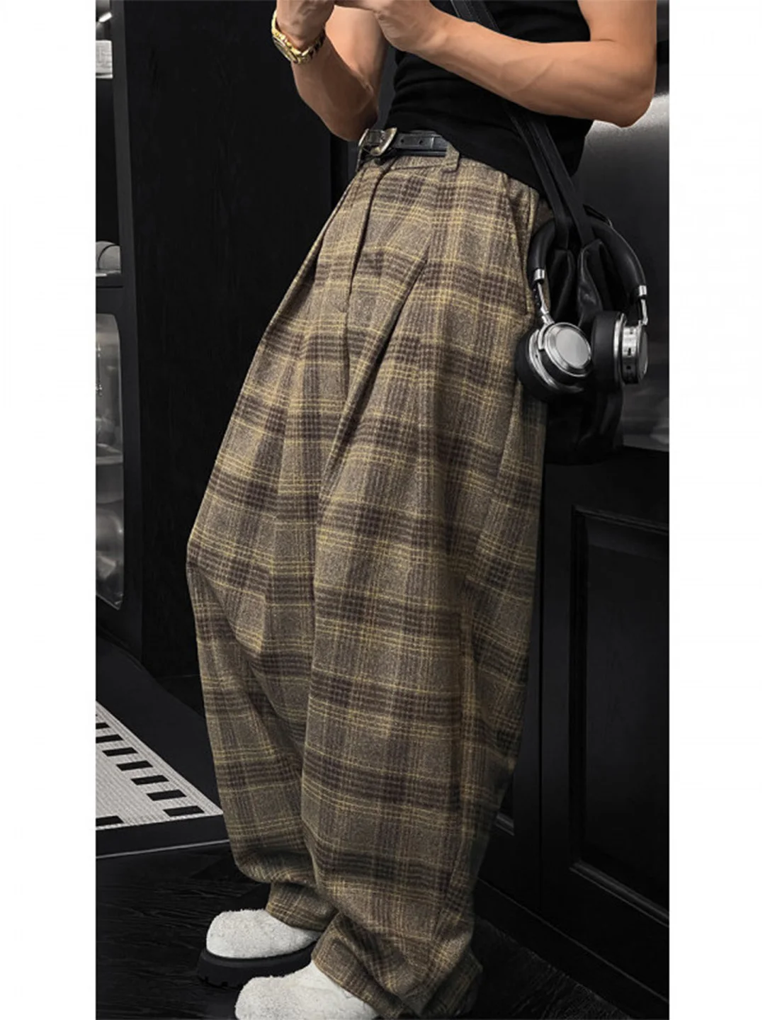 

Мужские повседневные брюки American Style: свободные, прямые, утепленные, в клетку, шерстяные, осенне-зимние, модные, прямого кроя