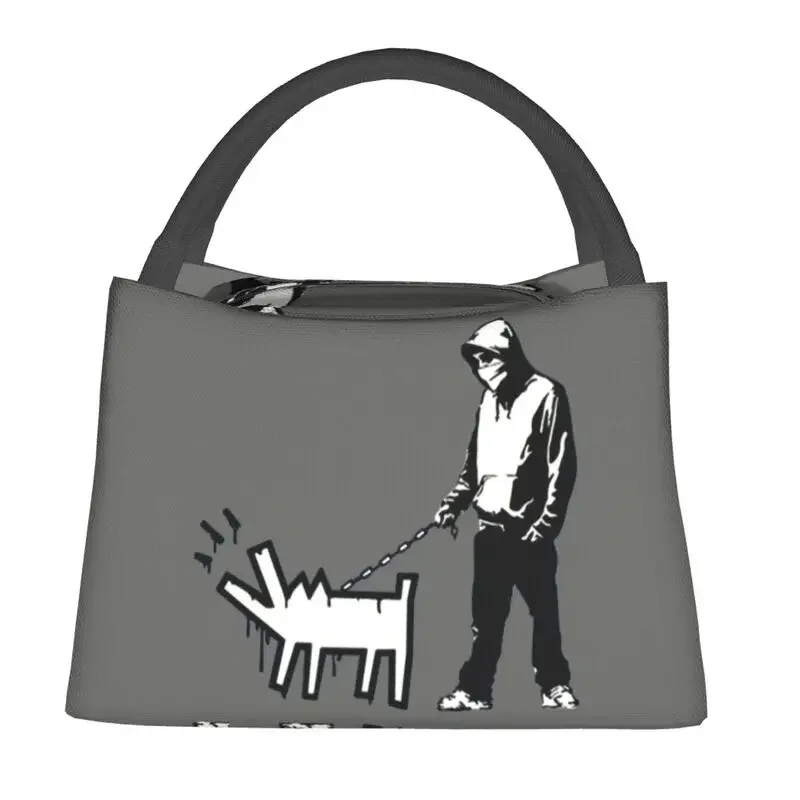 Banksy Thug With A Barking Dog Insulated Lunch Bags for Women Street Art Graffiti Resuable Cooler Thermal Bento Box Work Travel