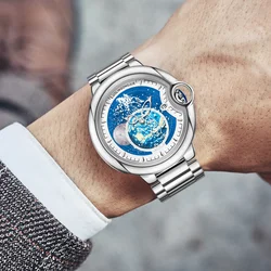 Luolingongjue Starry Sky Blue Balloon Men's Watch Fully Automatic Mechanical Watch Luminous Waterproof Stainless Steel Calendar Display Premium Watch