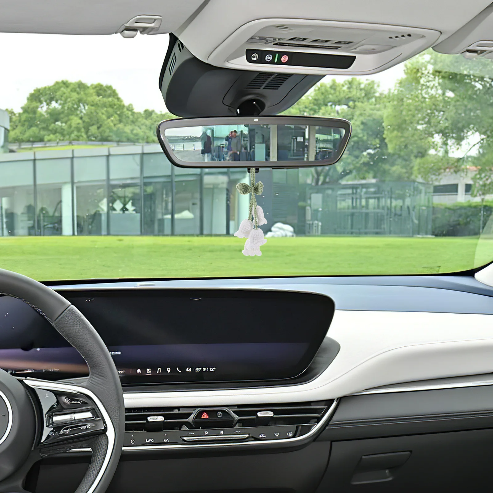 

Handmade Crochet Car Hanging Accessories Knitted Orchid Flower Keychain Rearview Mirror Pendant Cute Car Decor Crochet Plant